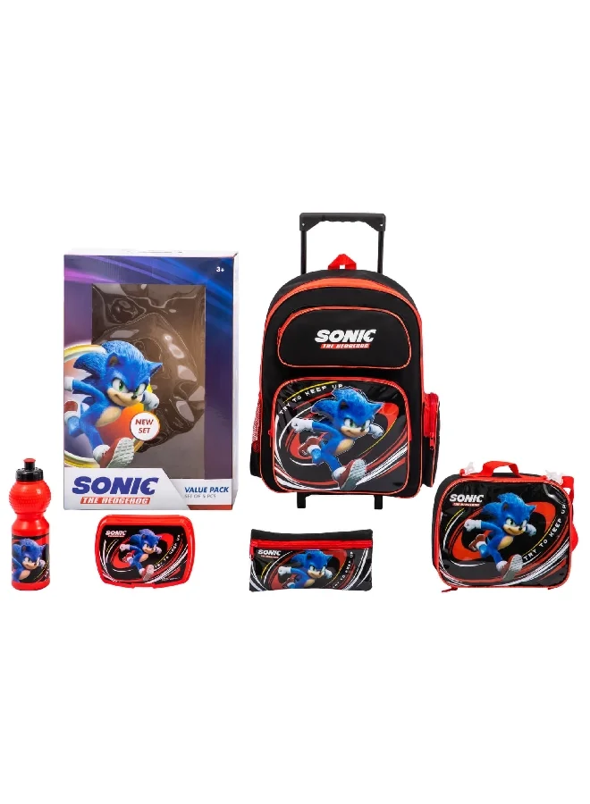 MARVEL 5-Piece Sonic the Hedgehog School Trolley Backpack Set Black and Red 60 x 20 x 10 cm FKVP-02280